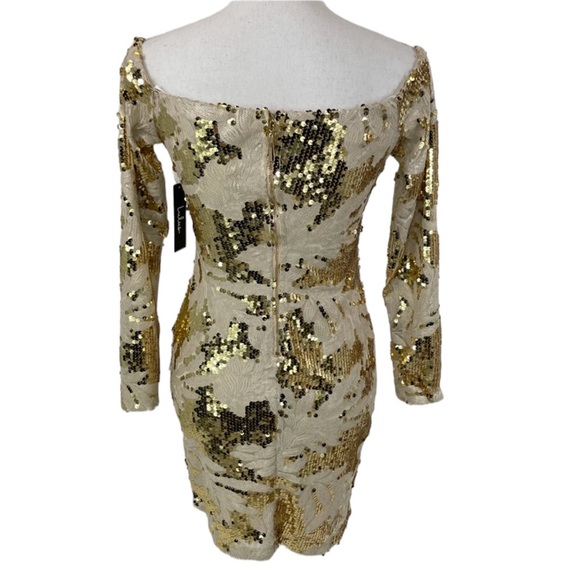 NWT Lulu’s Dress with Sequins Nude & Gold Small - Picture 3 of 12